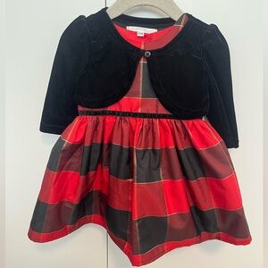 Christmas Buffalo Plaid Toddler Dress with removable shawl  6-12M